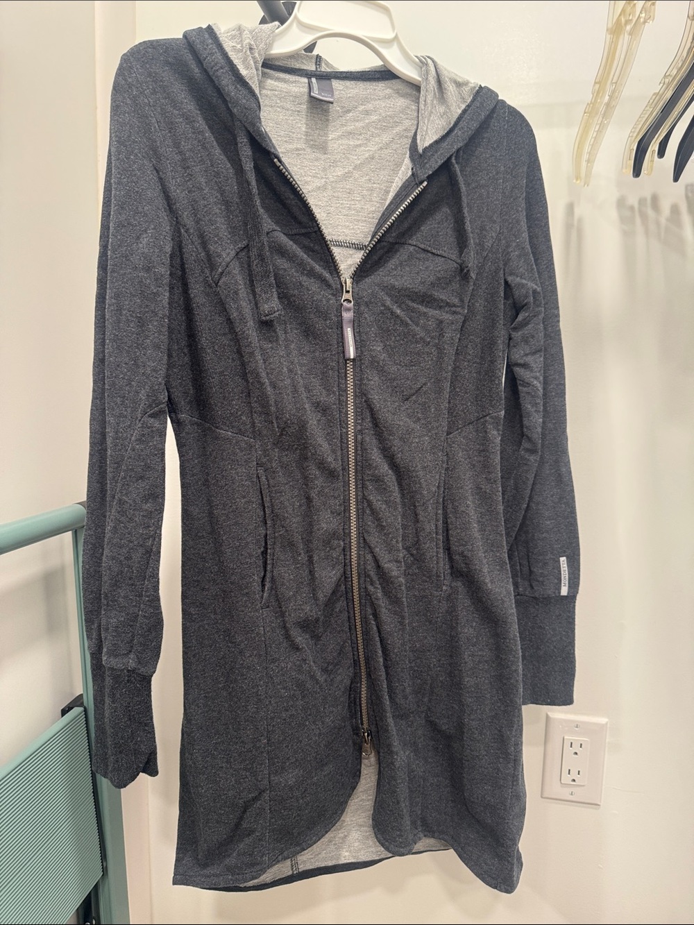 Mondetta Dark Gray Hooded Zip-Front Long Sweater